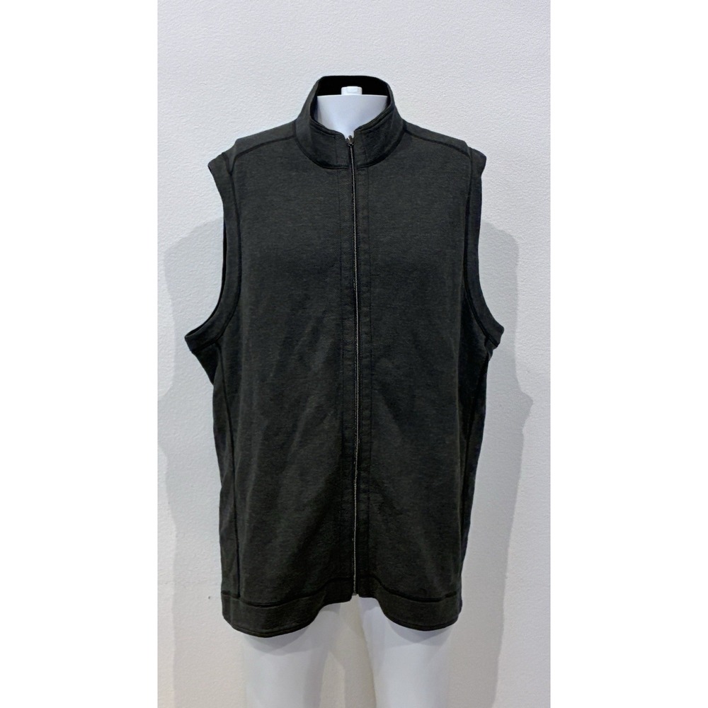 Tommy Bahama Sleeveless Reversible Full Zip Vest Gray/Black Mens XL Golf Hiking